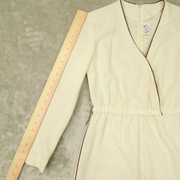 Leslie Fay Vintage 1970s Ivory Brown Trim Cross Front Dress Union Made size 8 - Picture 7 of 13
